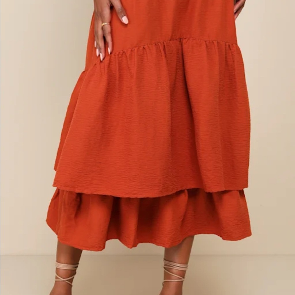 Elegant Rust orange midi Tiered Skirt